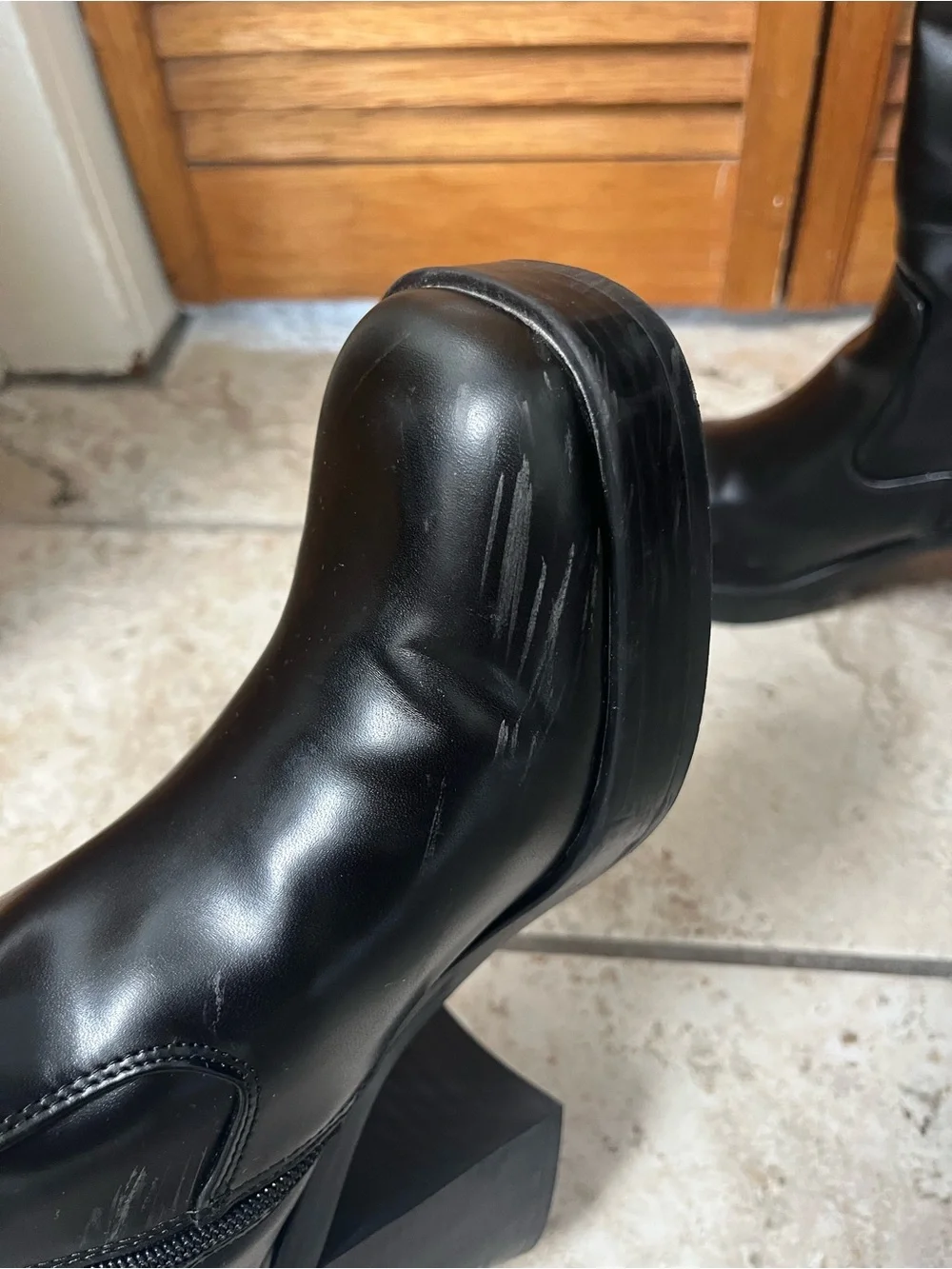 Bershka Black Platform Knee-High Block Heel Boots